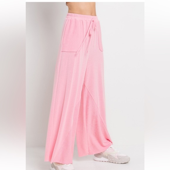 27 Solid French Terry Wide Leg Pants With Side Pockets - Picture 3 of 5